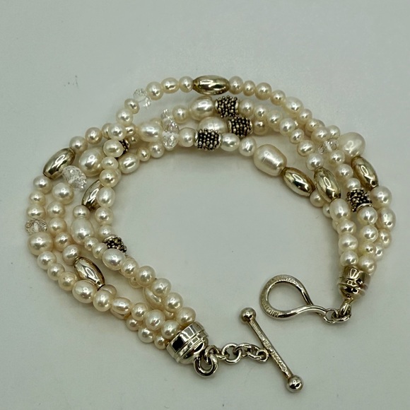 Michael Dawkins Sterling Silver Multi-Shape Cultured Pearl Bracelet Sz 8 Signed - Picture 9 of 14